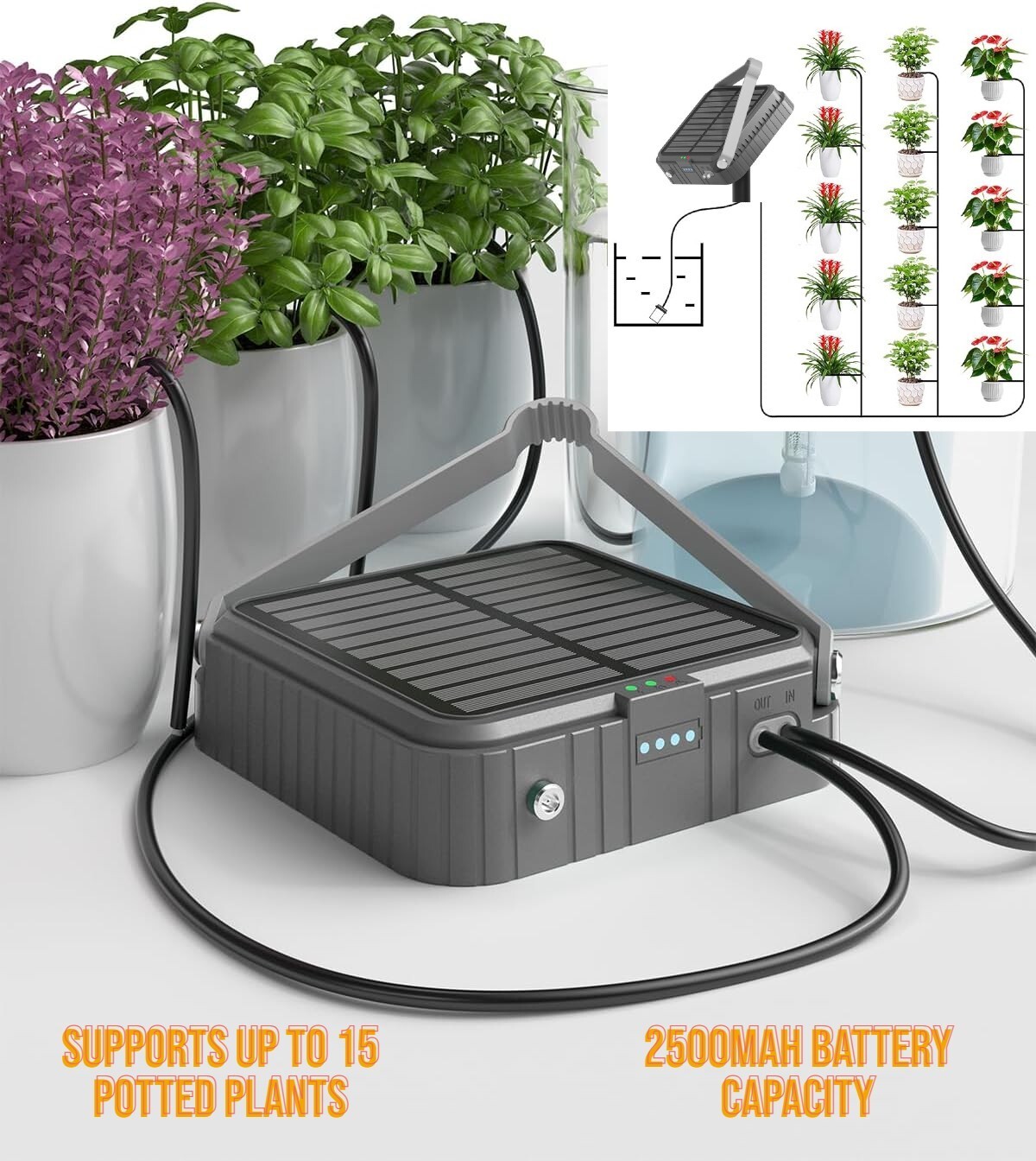 Solar Self Watering Plant Drip Irrigation System 15 Plants Indoor Outdoor Garden