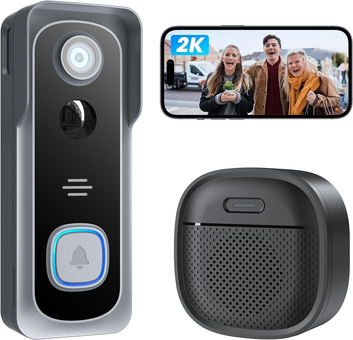 ieGeek WiFi Video Doorbell Camera Wireless 2K Battery Camera Chime Door Bell