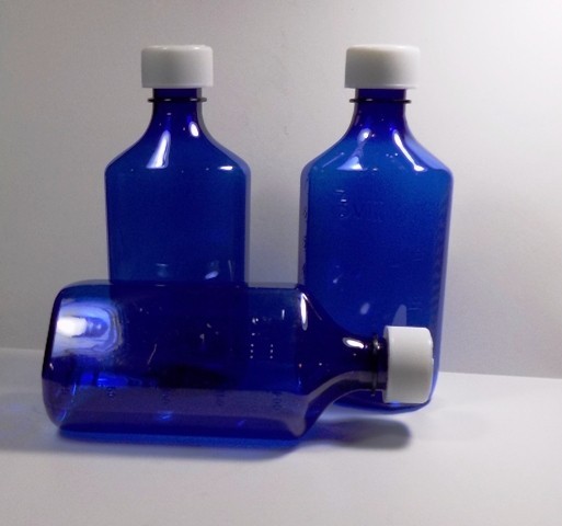 Graduated Oval Bottles/CR Caps 16 OZ Size Cobalt Blue Medicine Plastic 6 Pack