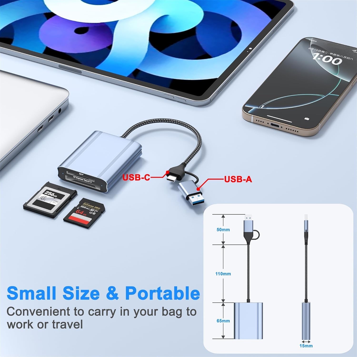 CFexpress Type B and SD Card Reader, USB-C 3.2 Gen 2 10Gbps Transfer Speed, U...