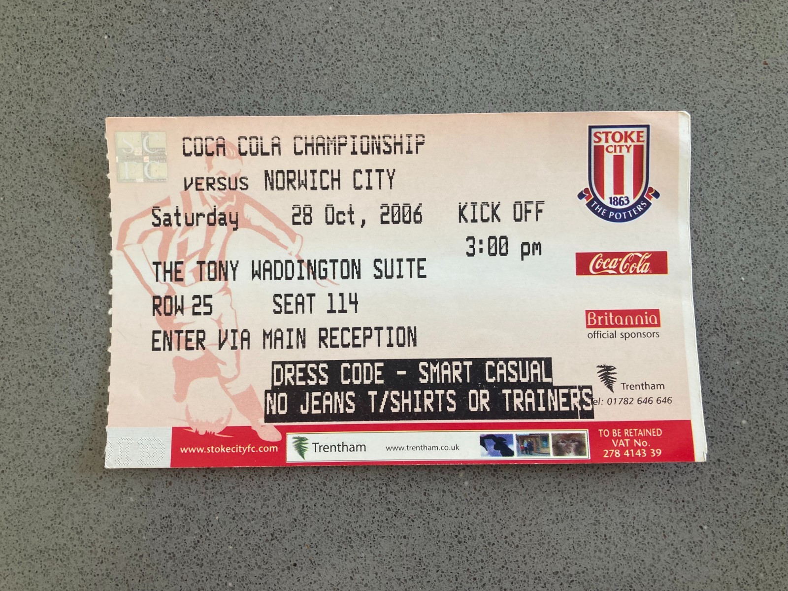 Stoke City v Norwich City 2006-07 Match Ticket