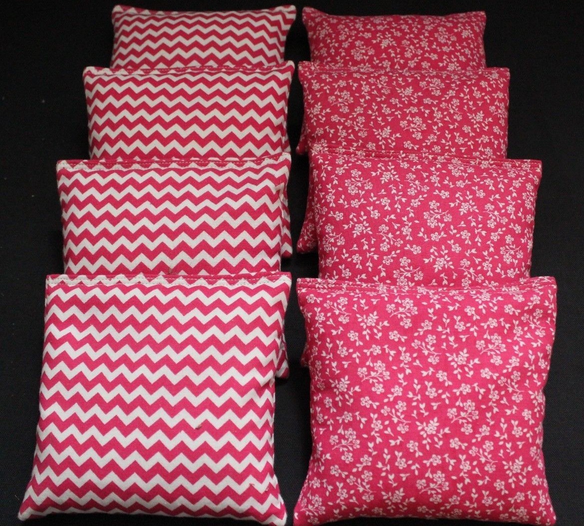 WEDDING FUCHSIA PINK SMALL CHEVRON FLORAL 8 ACA Regulation Cornhole Bean Bags
