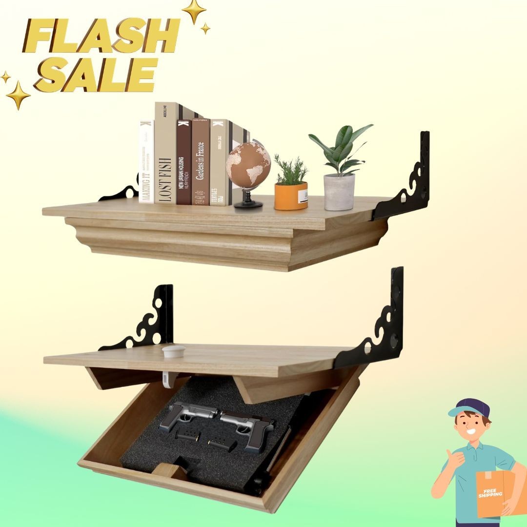 Hidden Gun Shelf Wall Mounted Locking Storage Solid Wood Secret Compartment
