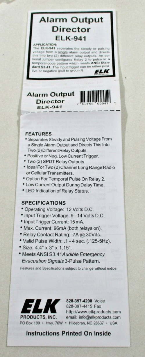 ELK Alarm Output Director ELK-941 New