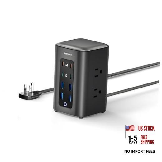 Power Strip Tower, 230W Charging Station with Multiple Devices 5FT Black/Blue