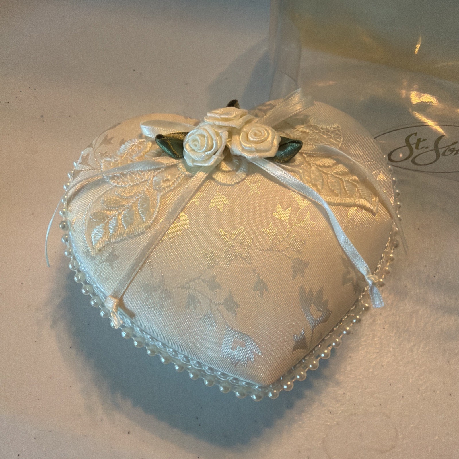St John Fabric Heart Trinket Box Padded Floral