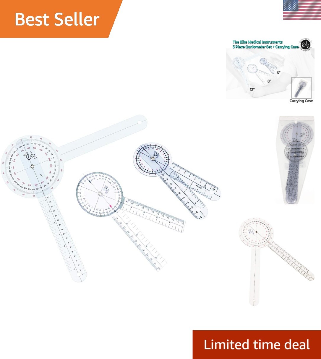 Essential Goniometer Set 12", 8", 6" - Great for Precision Measurements