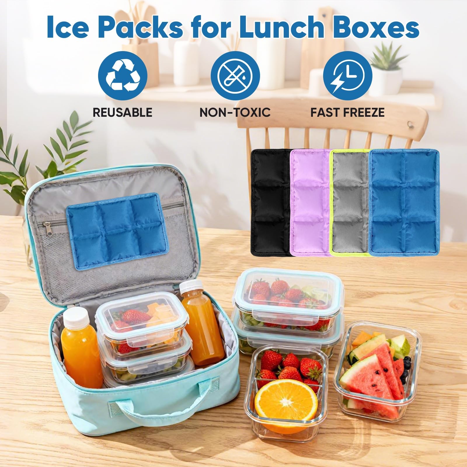 4pcs Ice Packs for Lunch Boxes & Coolers -Slim Reusable Space Saving Cooler I...