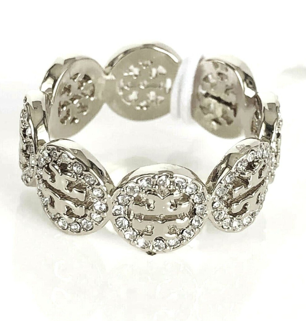 Auth NEW Tory Burch SILVER Miller PAVE Ring Sz 7 Retails $168 Tag & Dust Bag