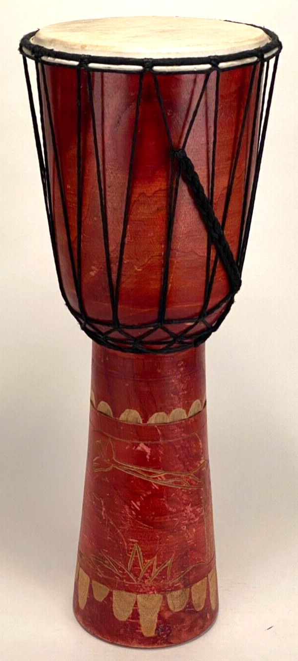 Djembe Hand Drum-Hand Carved Giraffe-22.5” Tall