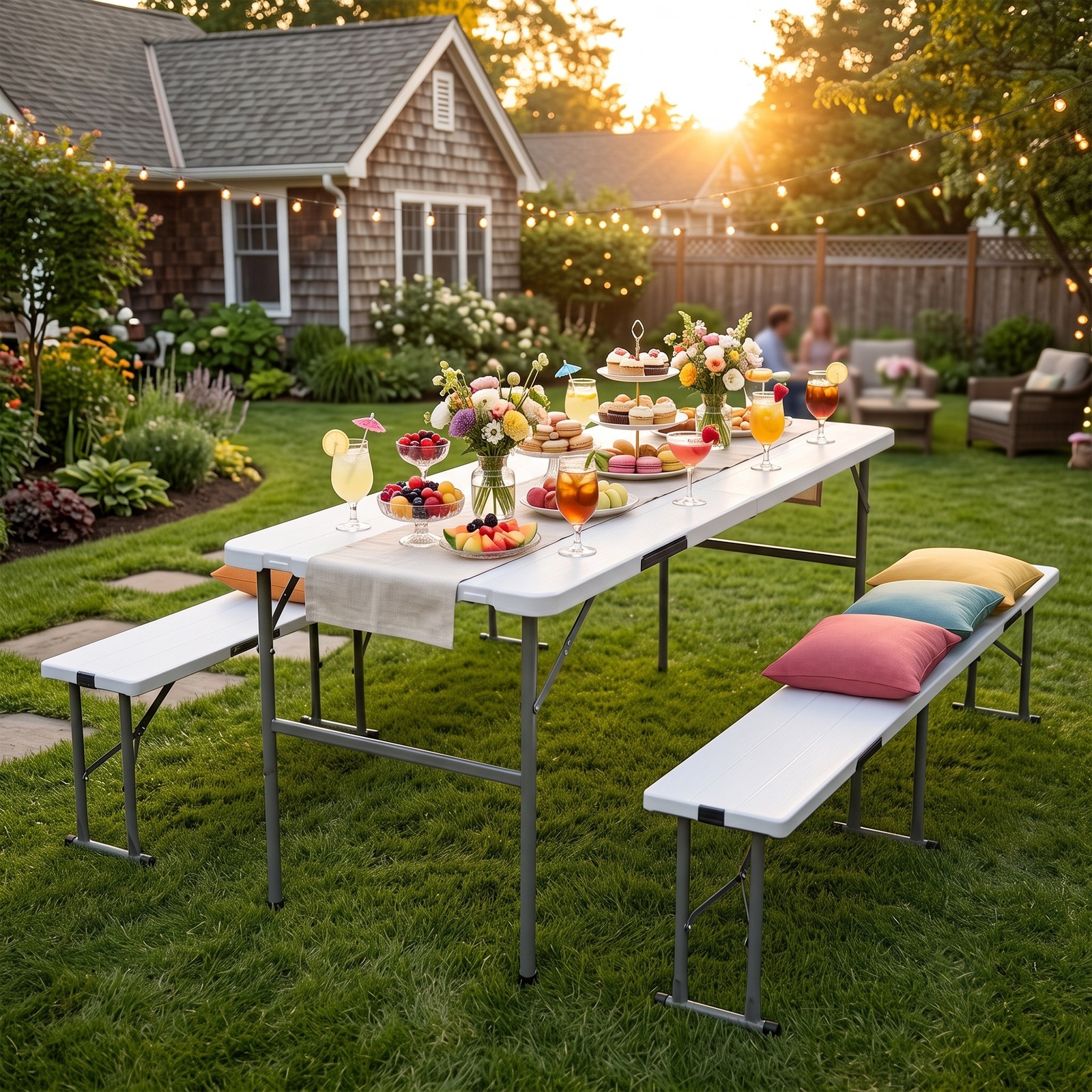 Compact Foldable Picnic Table with Storage Benches Weather Resistant HDPE Table
