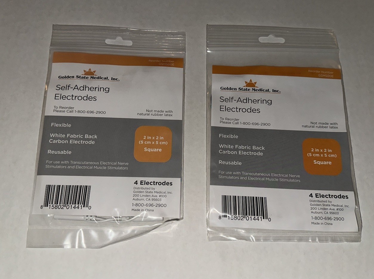 2 Packs Of 4 Self Adhering Electrodes 2”x 2" White Fabric Back Carbon Electrodes