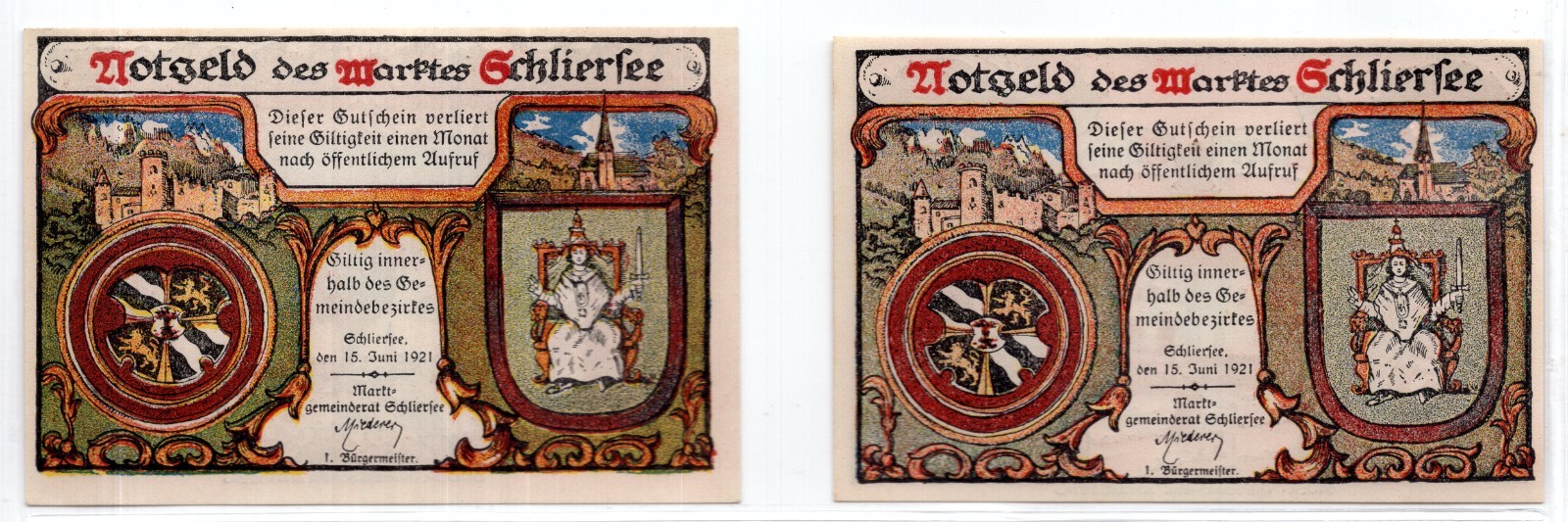 1921 Germany Schliersee Notgeld 2 Note Set (2938)