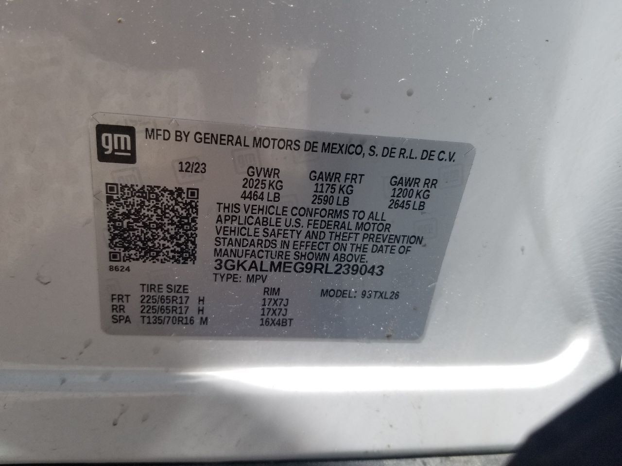 24 GMC TERRAIN SLE SUN VISOR GRAY LEFT DRIVER