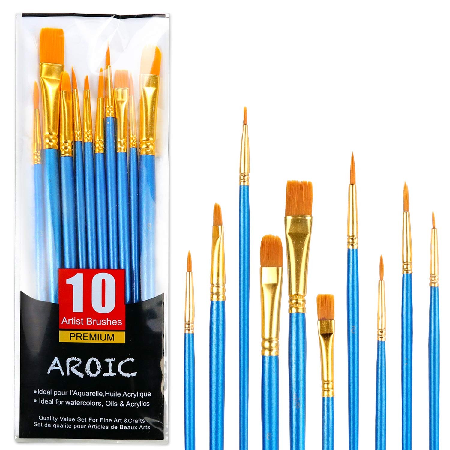 Acrylic Paint Brush Set, 1 Packs / 10 pcs Watercolor Brushes 10pcs, Blue