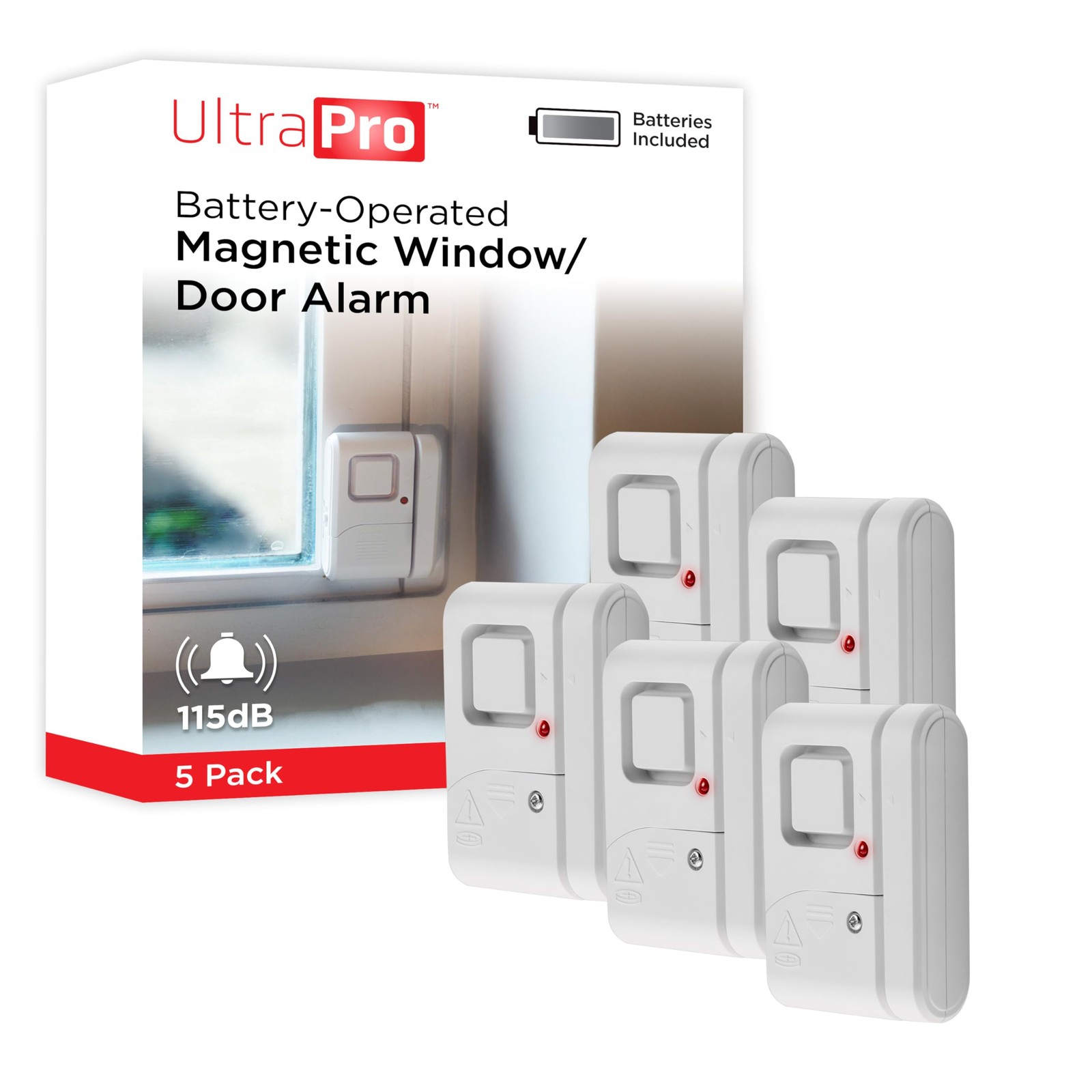 UltraPro Personal Security Window and Door Alarm, 5 Pack, DIY 5 White