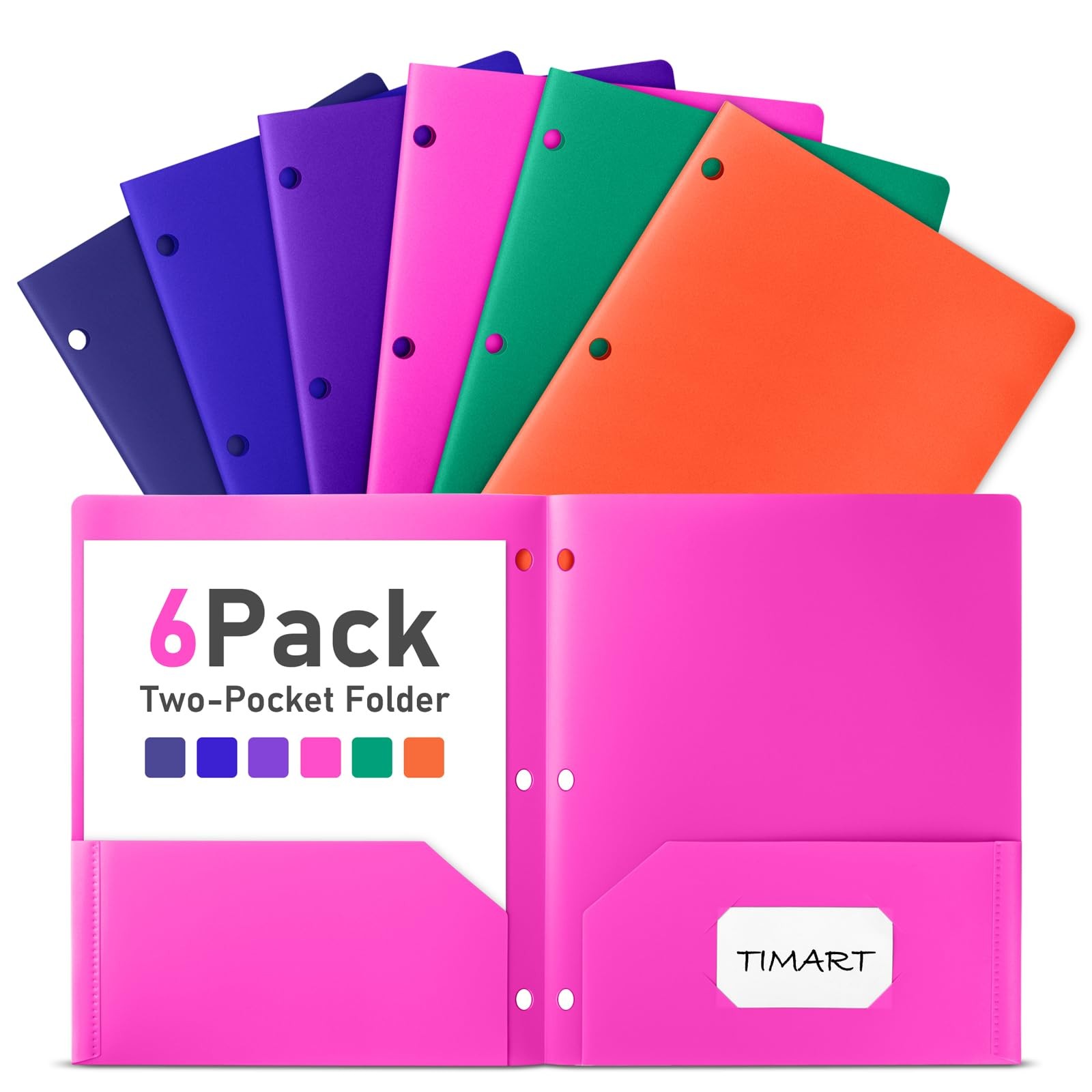 2 Pocket Folders, 3 Hole Punched Folders with Pockets, 6 Pack