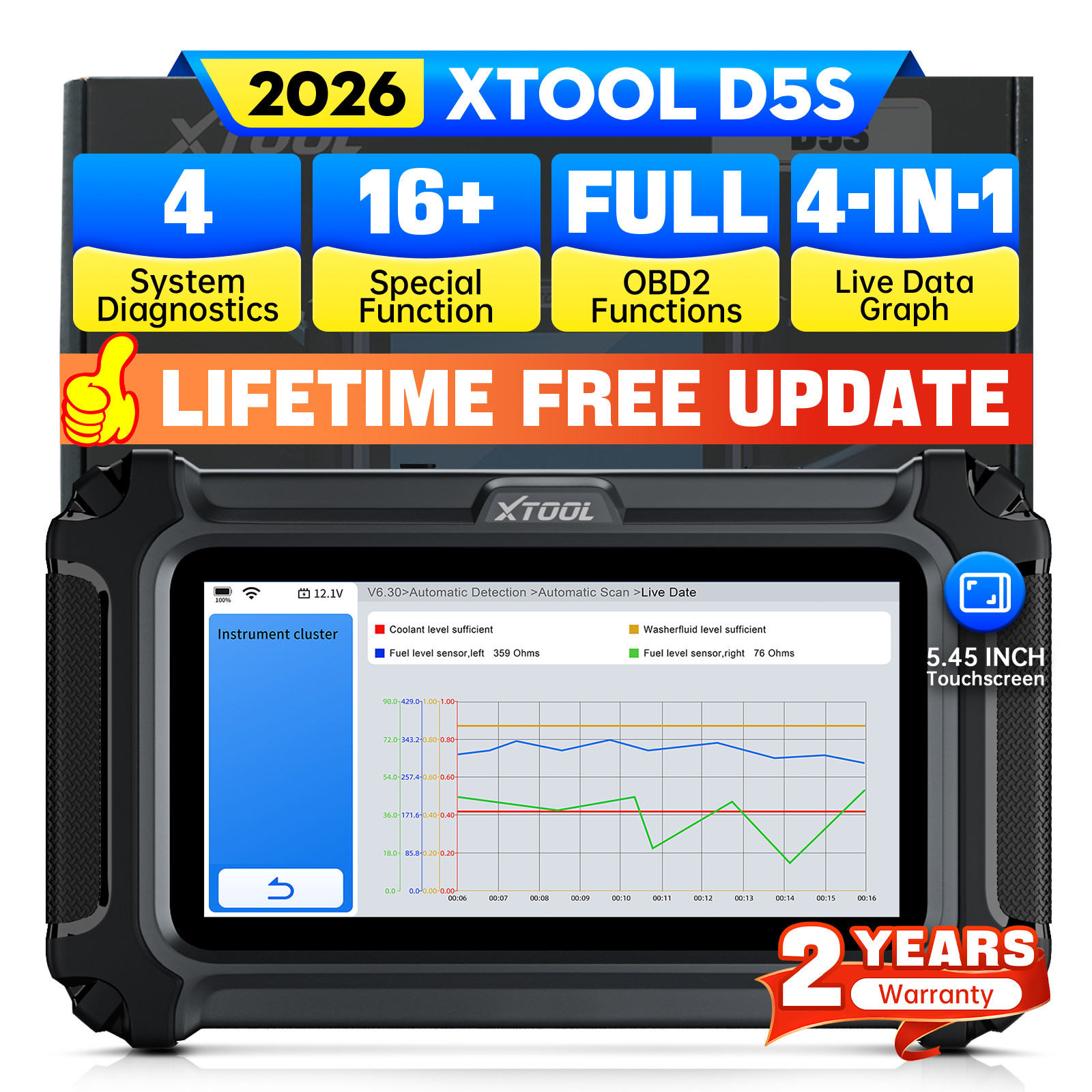 XTOOL D5S Auto Diagnostic Scanner Tool Car Code Reader FCA AutoAuth 16+ Services