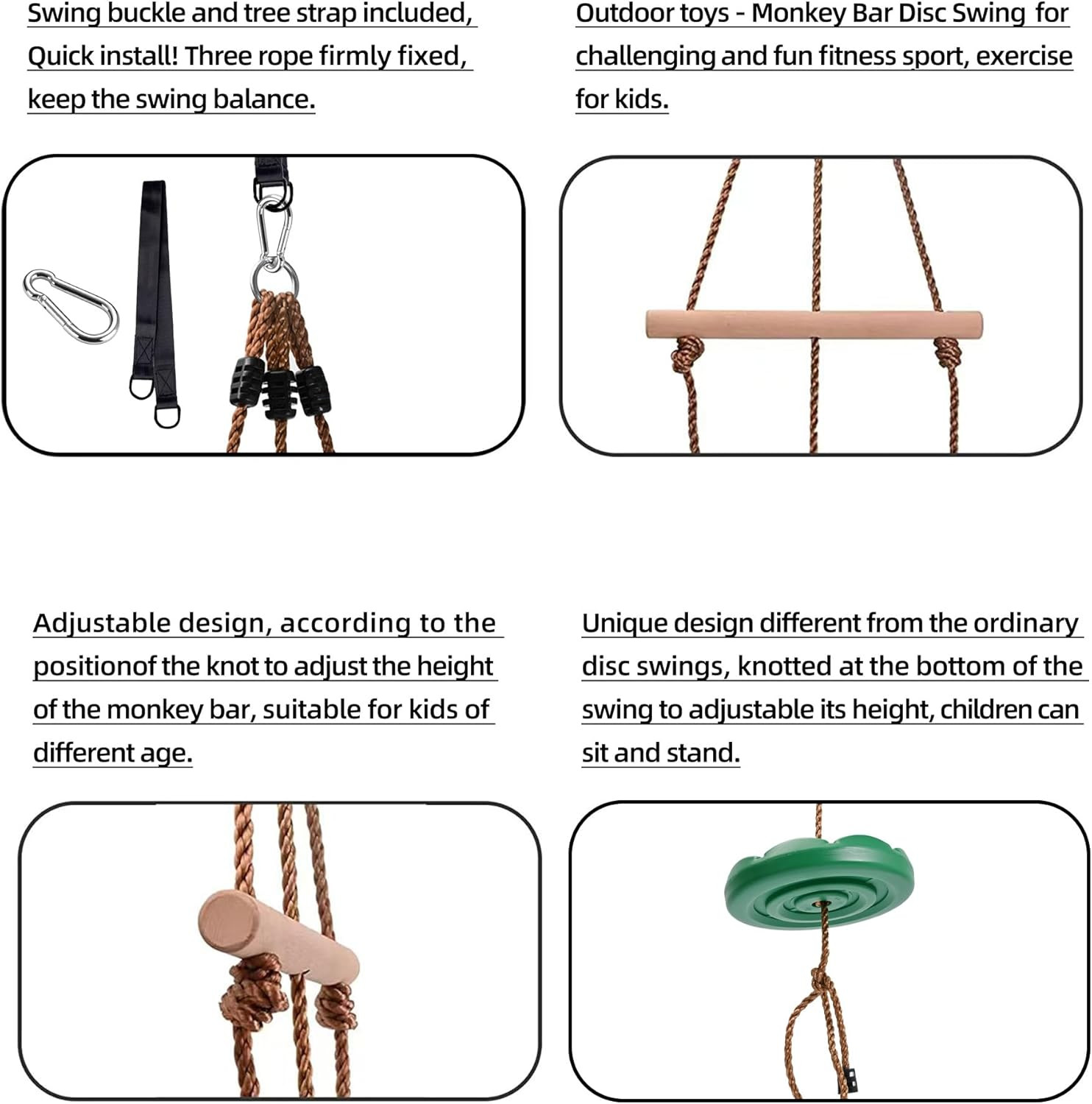 Disc Swing for Kids, Swing Set Accessories, 7FT Height Adjustable Gym Monkey Bar