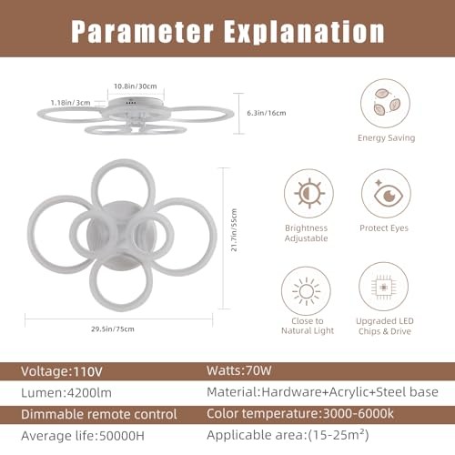 Modern LED Ceiling Light,70W Flush Mount Ceiling 6 Ring-dimmable-70w-White