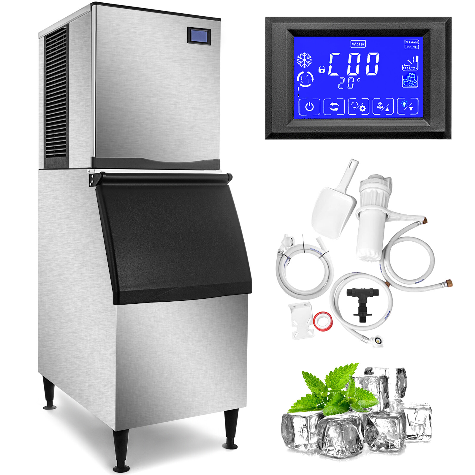 220V 1000lbs/24 H Commercial Ice Maker Split Ice Cube Machine Kitchen Restaurant