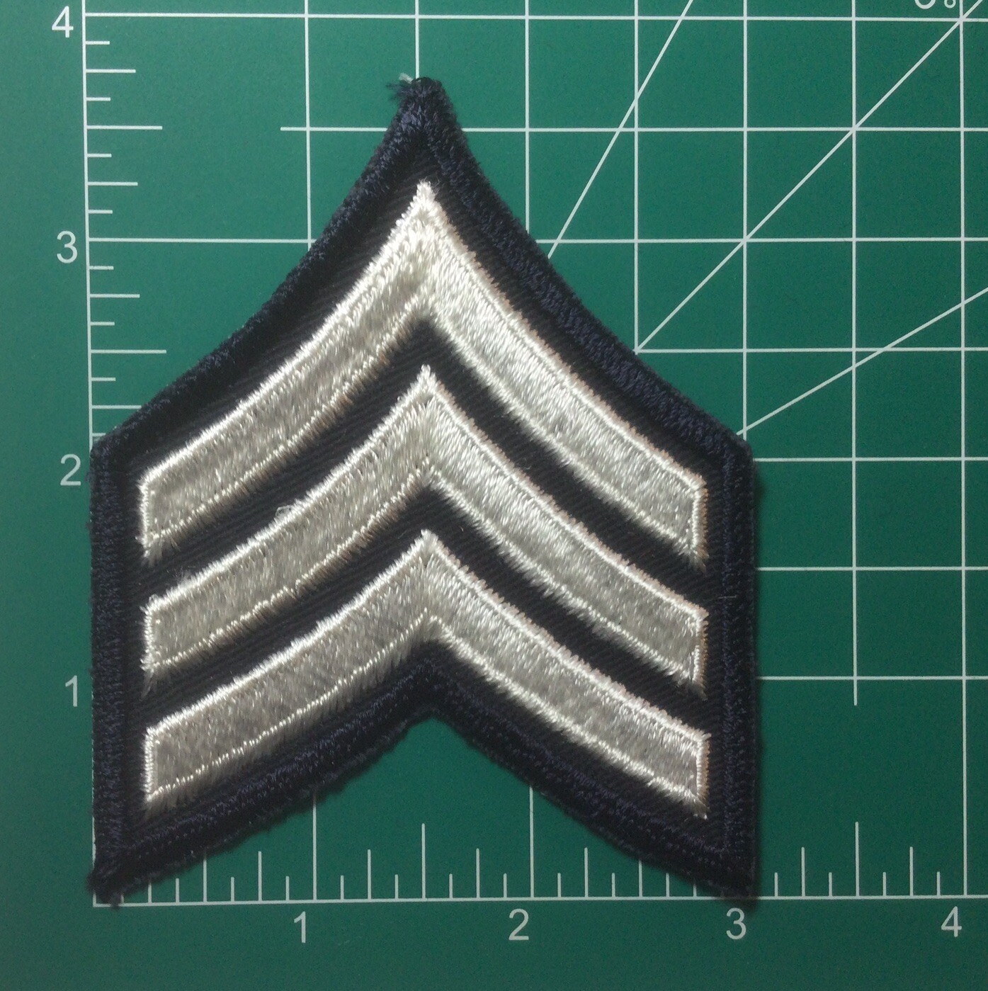 (2) Sergeant Chevron Patch police 3 stripe WHITE on DARK NAVY BLUE
