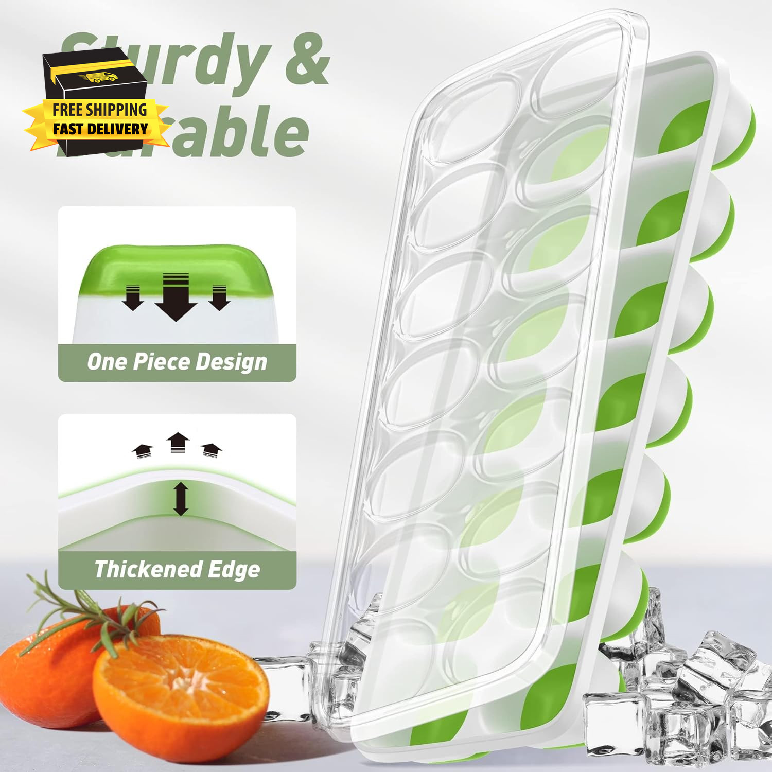 Ice Cube Tray with Lid, 2 Packs 28 Cubes Durable Stackable Ice Cube Trays for Fr