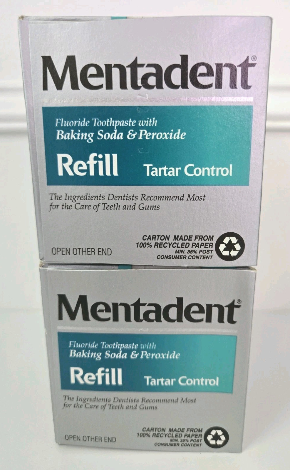 2 Mentadent Tartar Control Toothpaste Refill Packs New Old Stock 10.4 oz total