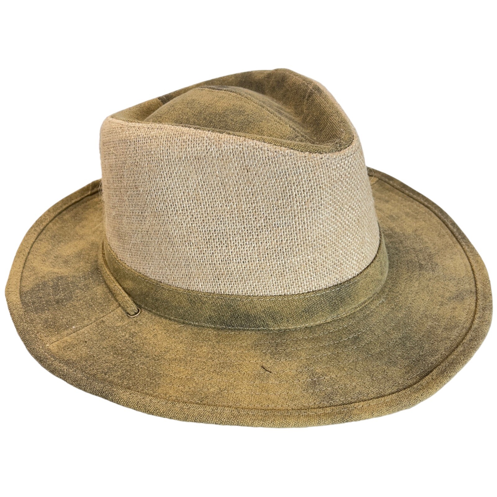 Stetson Narrative Hat Weather Distressed Canvas, Burlap, Chin Cord Mens L, XL