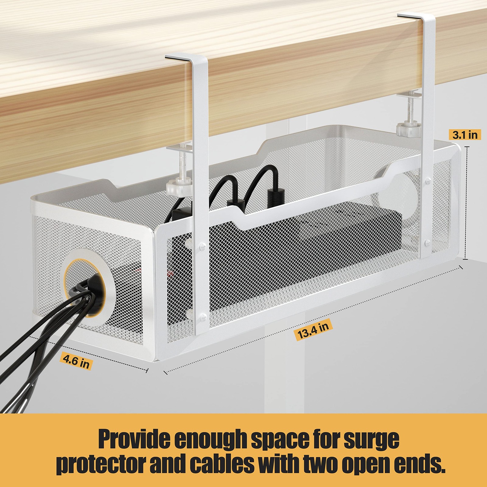 Under Desk Cable Tray White NoDrill Clamp Cable Organizer for Office & Home