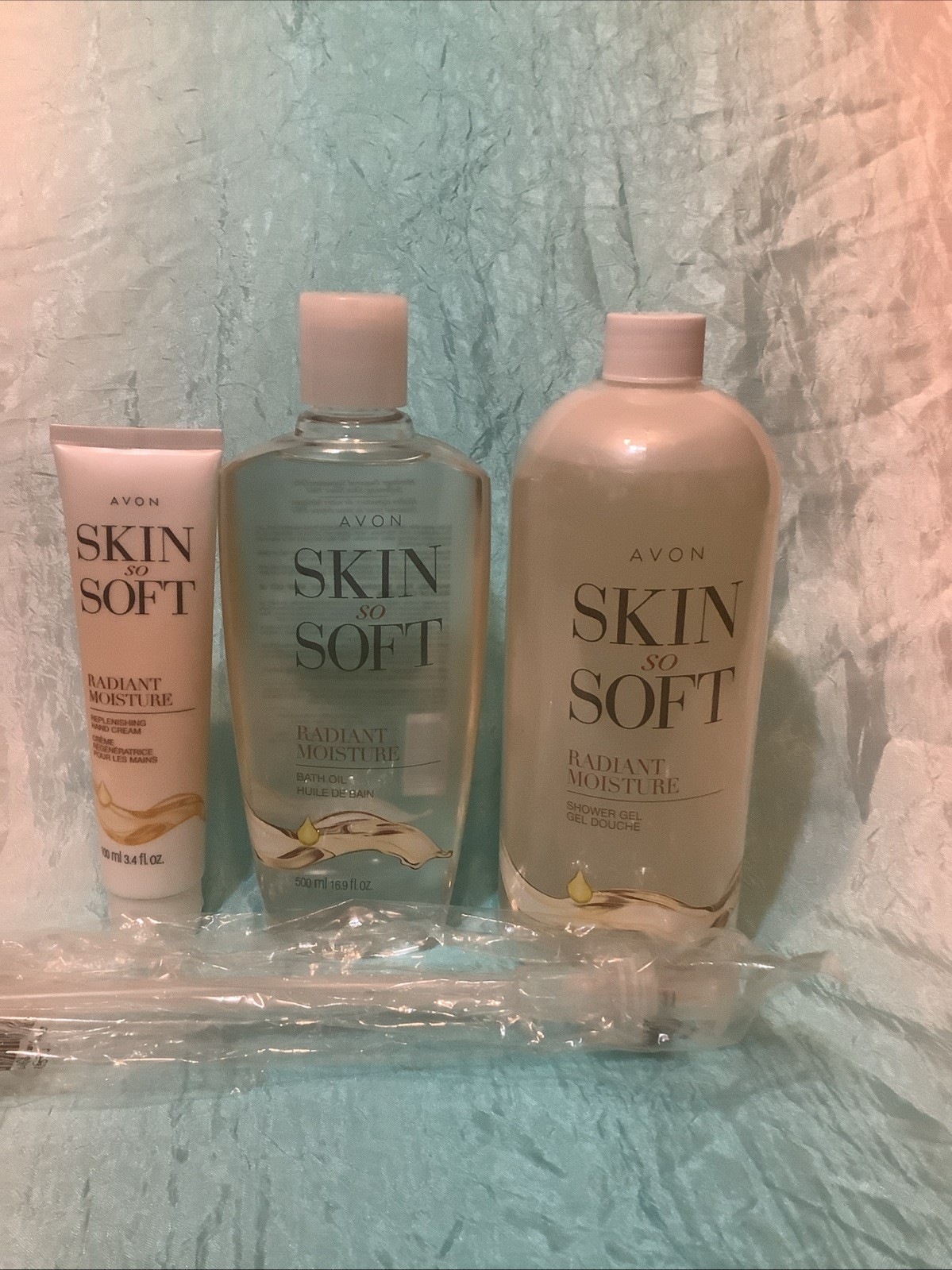 Avon SSS Radiant Moisture Bath Oil 16.9 Shower Gel 33.8 oz. & Hand Cream 3.4 oz.