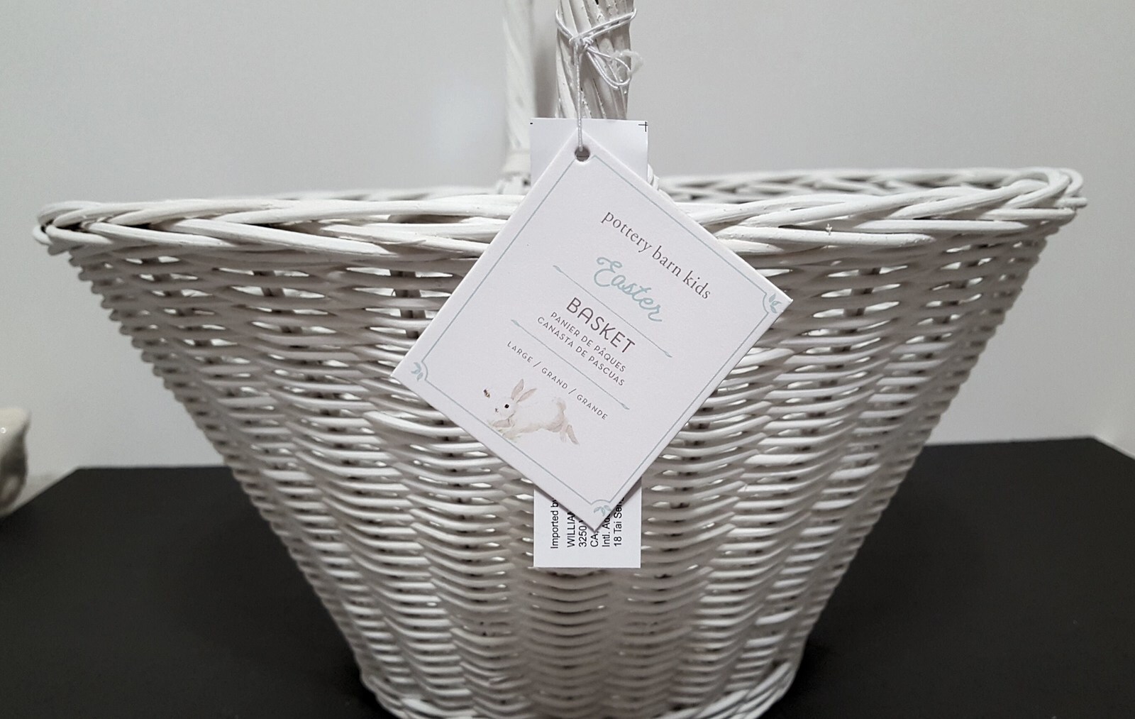Pottery Barn Large White Wicker Basket 12" NWT Easter Holiday Spring