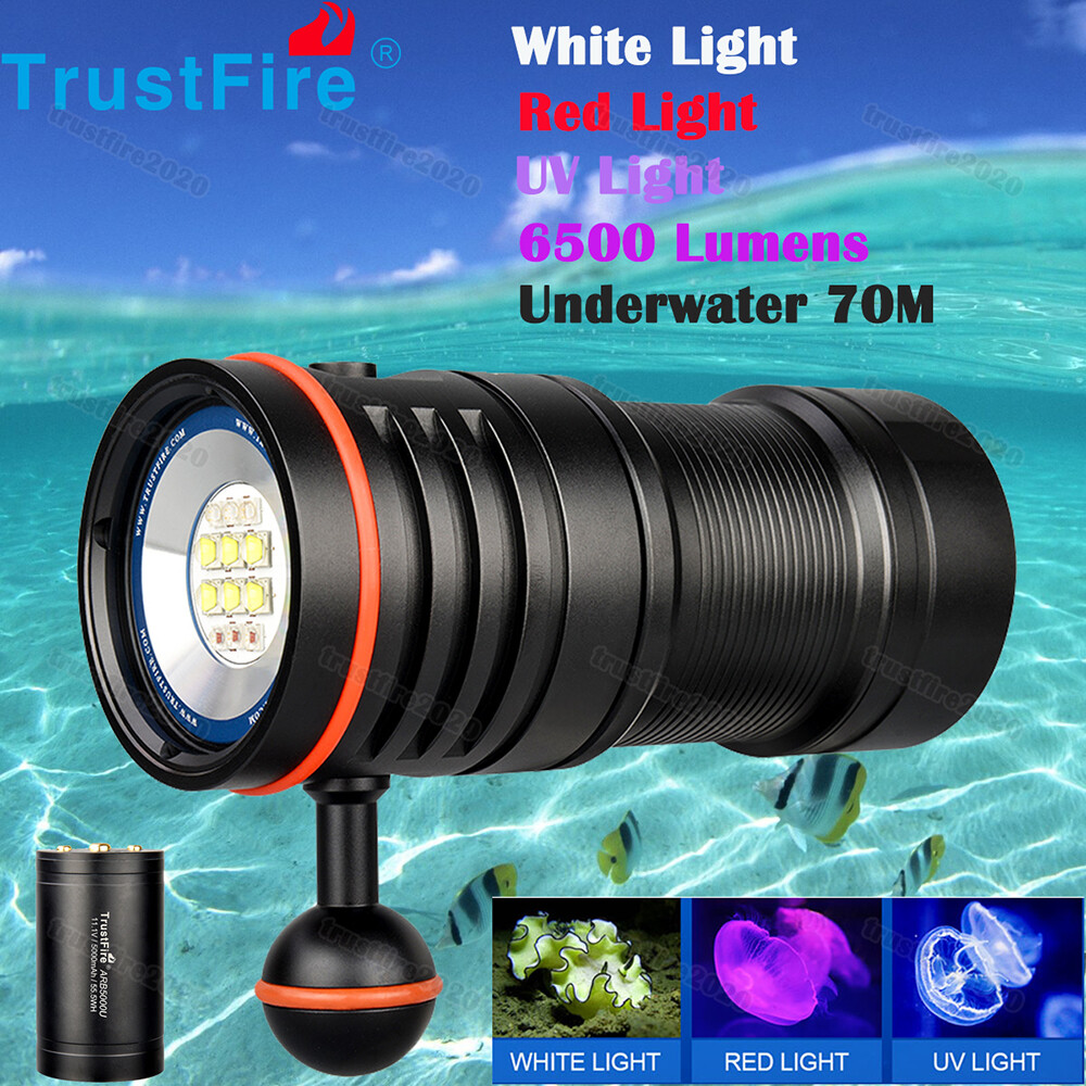 6500LM Super Bright Scuba Diving Lights Video Flashlight Underwater 70M Torch DF