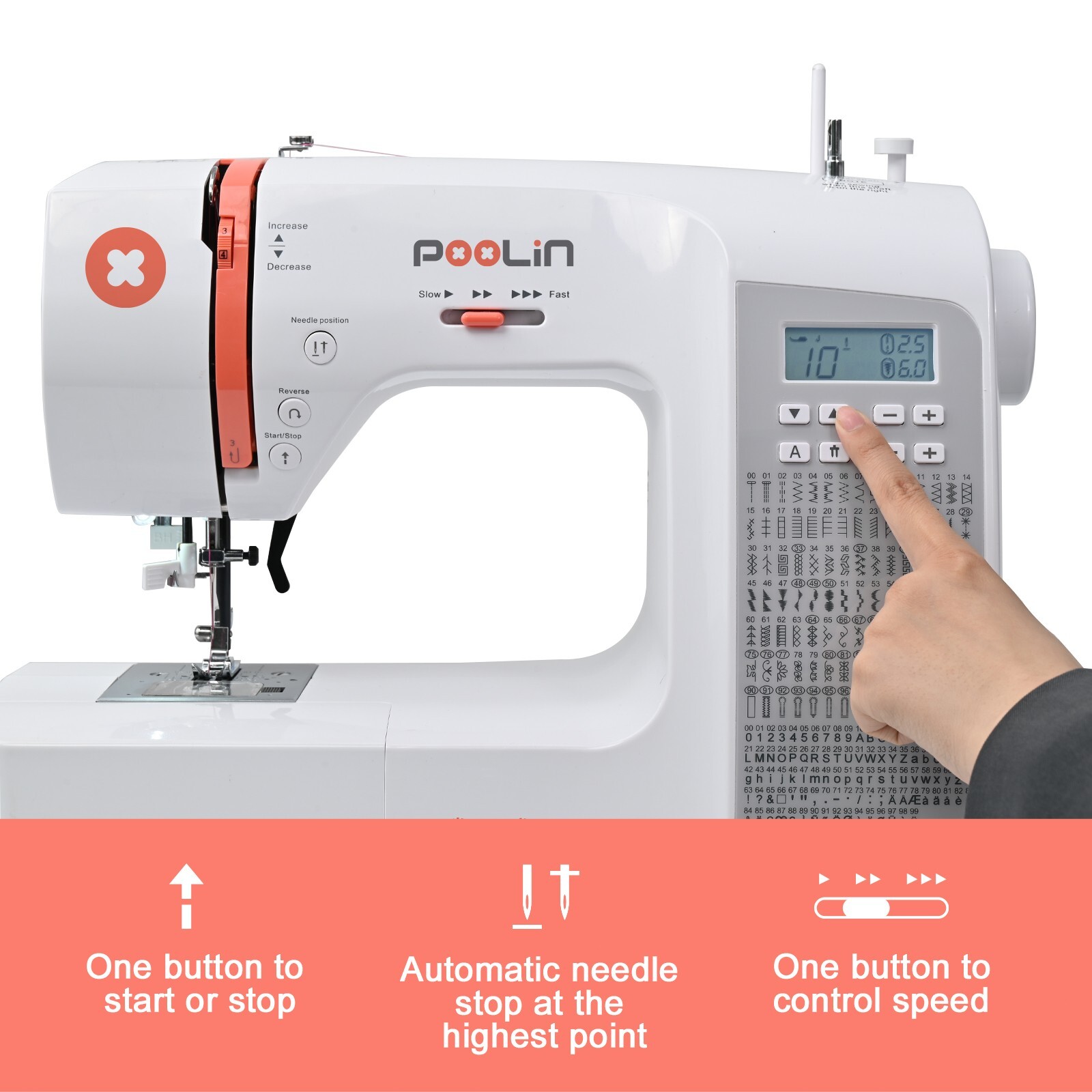 POOLIN Sewing Machine EOC2720 Computerized Wide Table 200 Built In Stitches.
