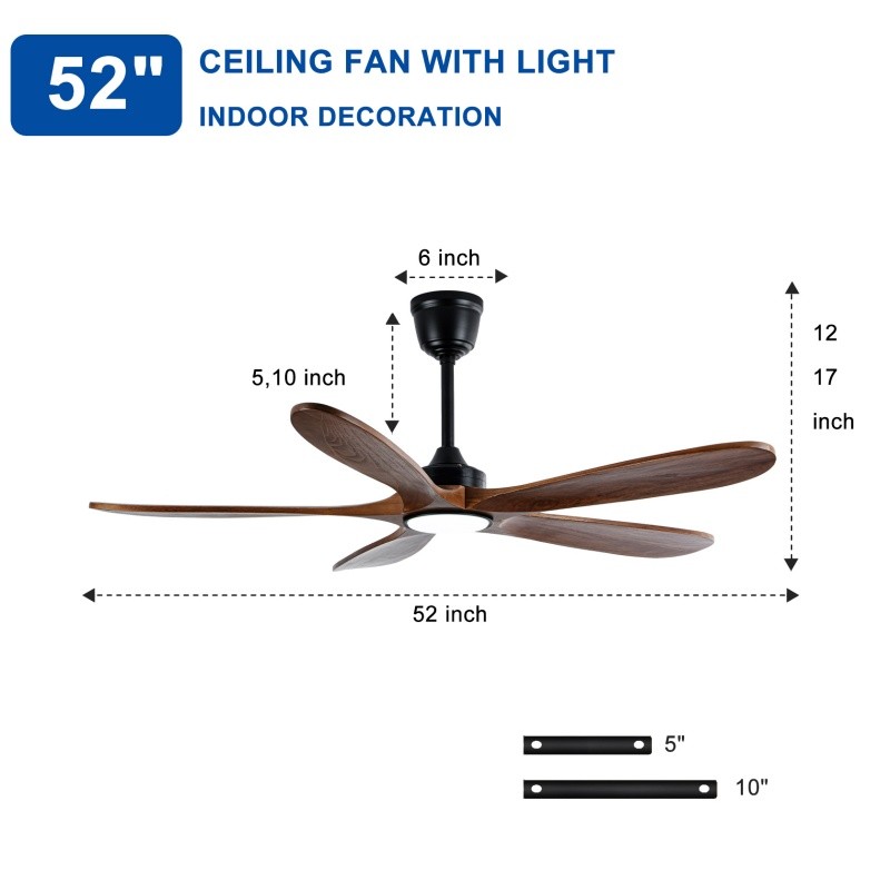 52" Modern Solid Wood Ceiling Fan w/Light 3CCT Noiseless Reversible APP/Remote