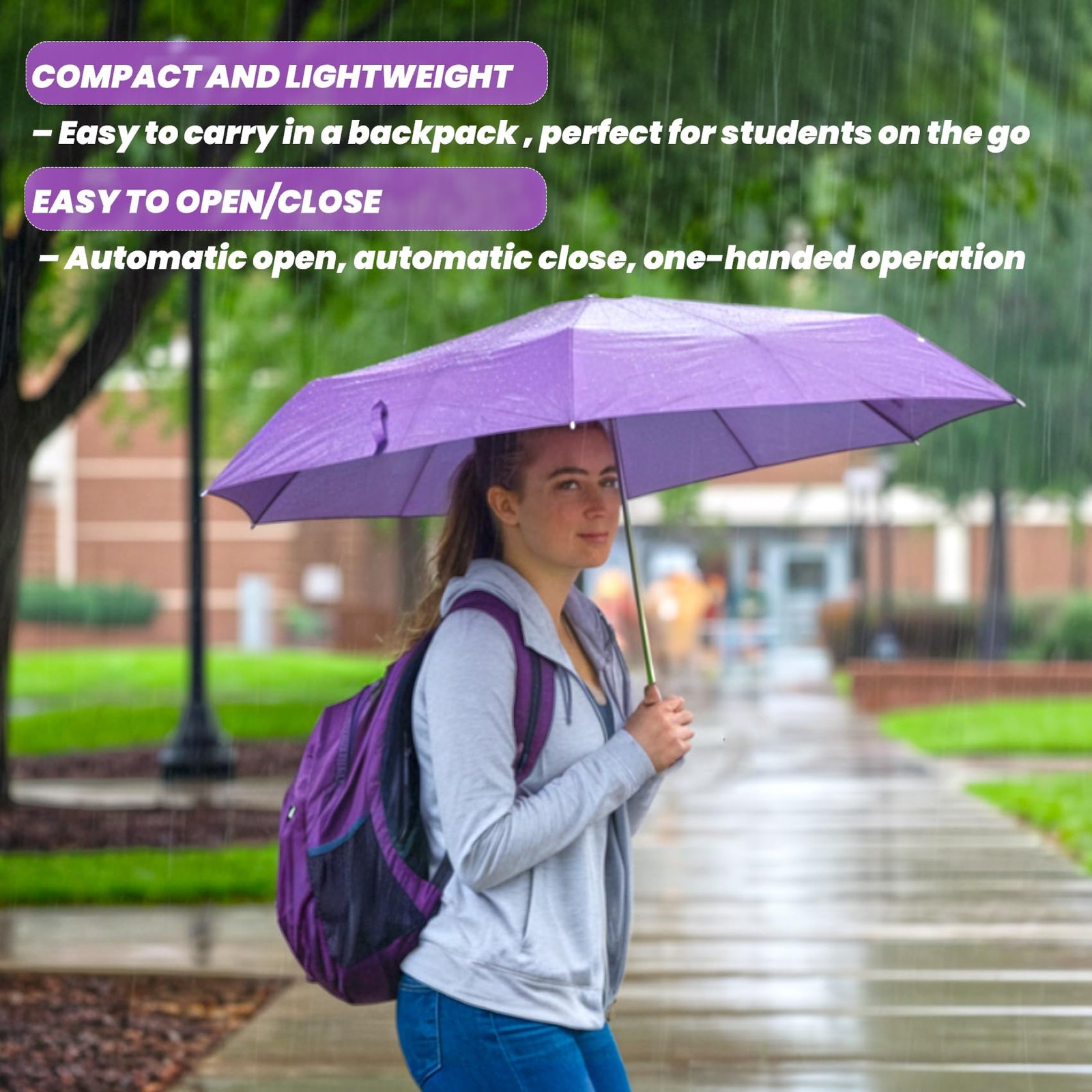 SIEPASA Windproof Travel Compact Umbrella-Automatic 42 Inch-1 Pack, Purple