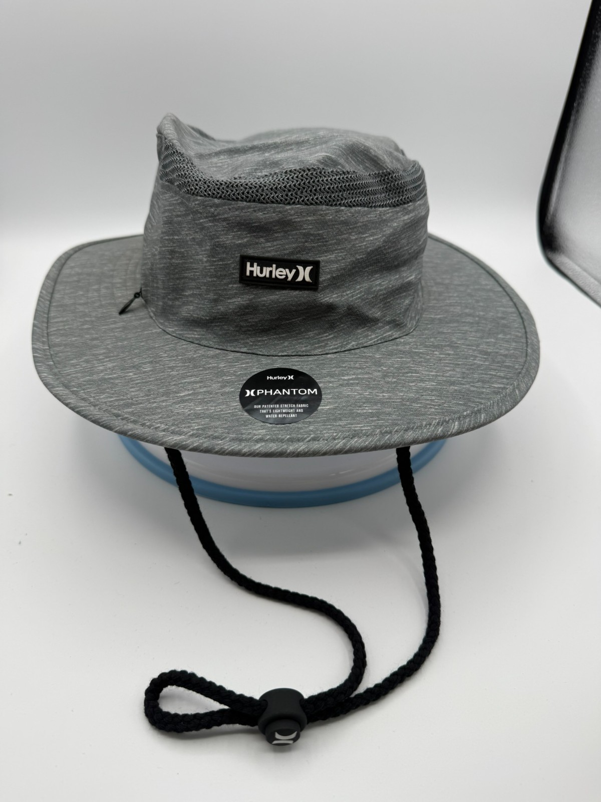 Hurley M Phantom Getaway Boonie Hat L/XL Gray UPF 50+ Chin Cord  W/Zipper Pocket