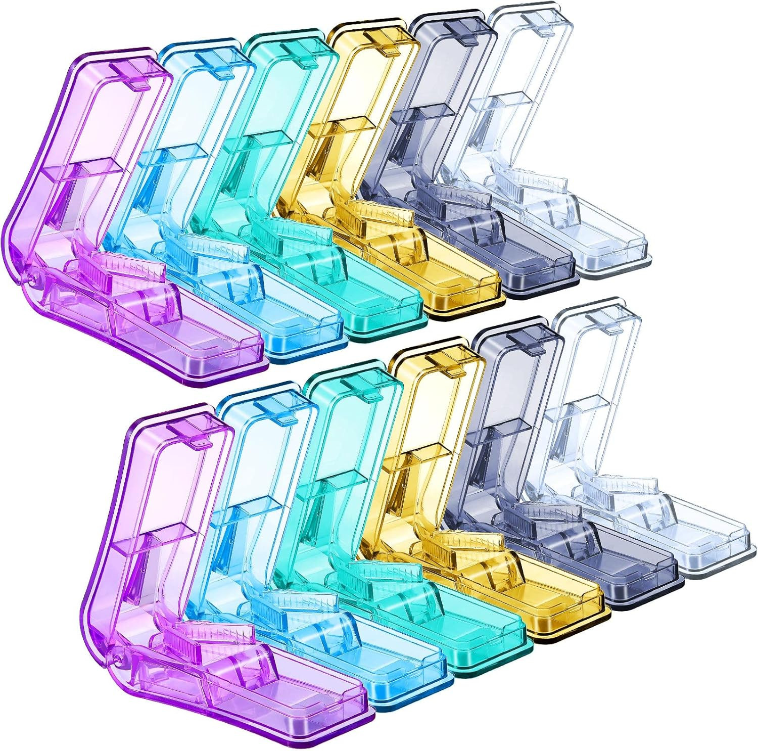 12 Pieces 12 Pieces Pill Cutter Portable Medicine Holder with Stainless Steel Bl