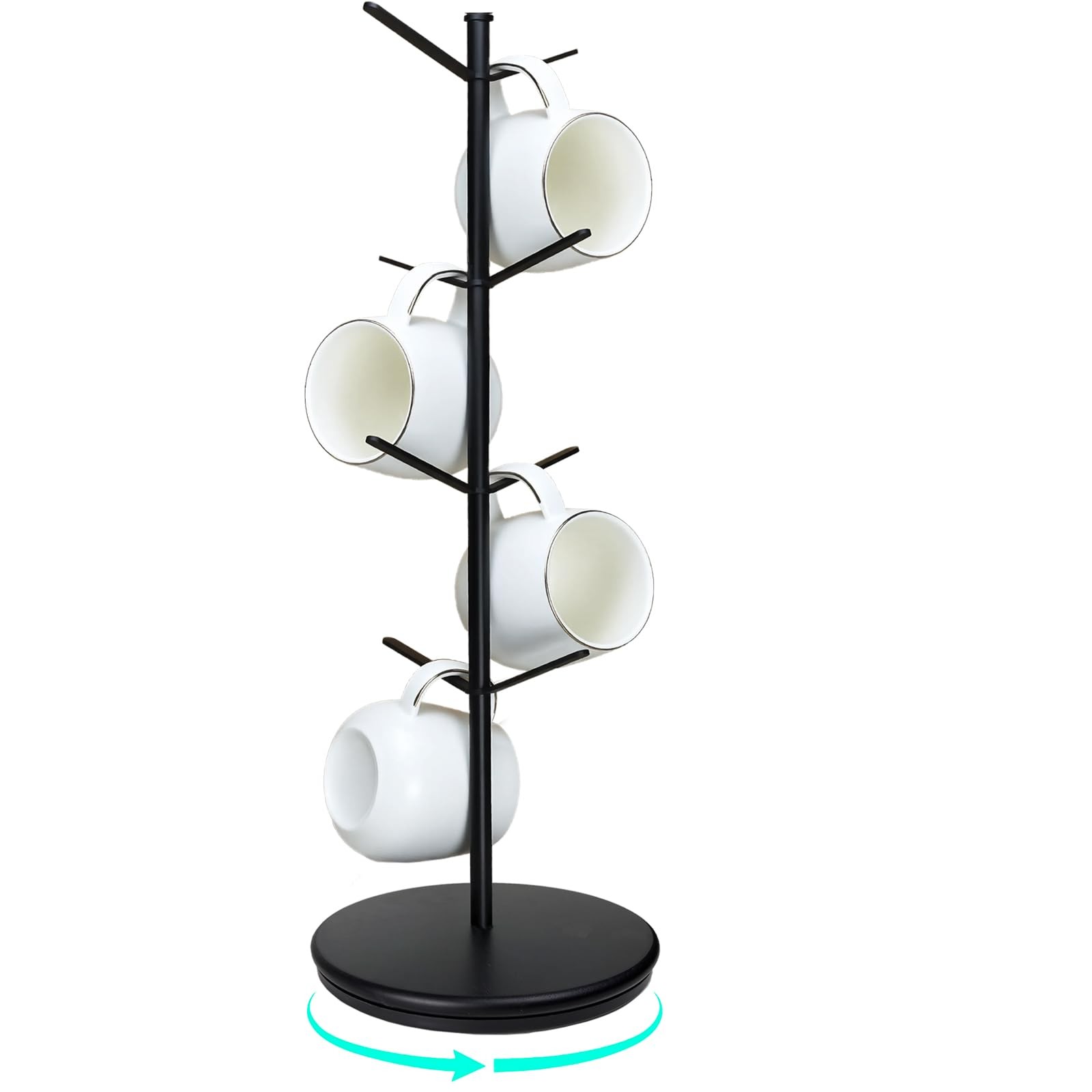 ZOMETUO 360° Rotating Mug Tree, Large 8 Hooks Upgraded Stable Metal Mug Holde...