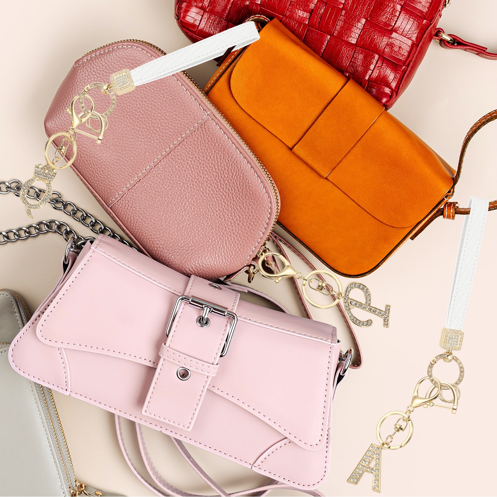 Leather Wristlet Keychain, Letter S Keychains