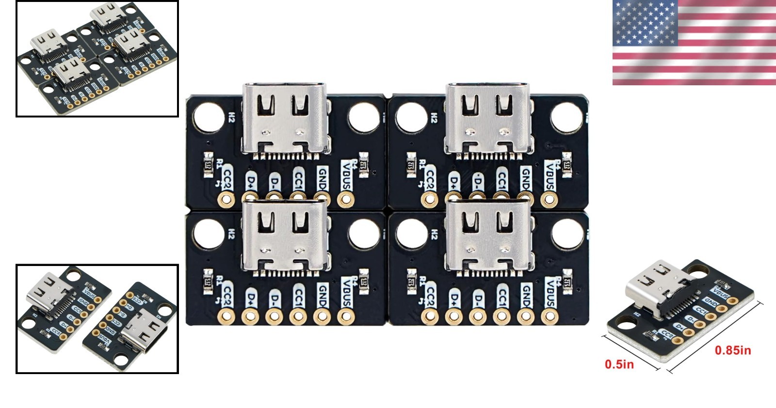 4pcs High Power USB Type-C Breakout Board with Immersion Gold PCB Connector