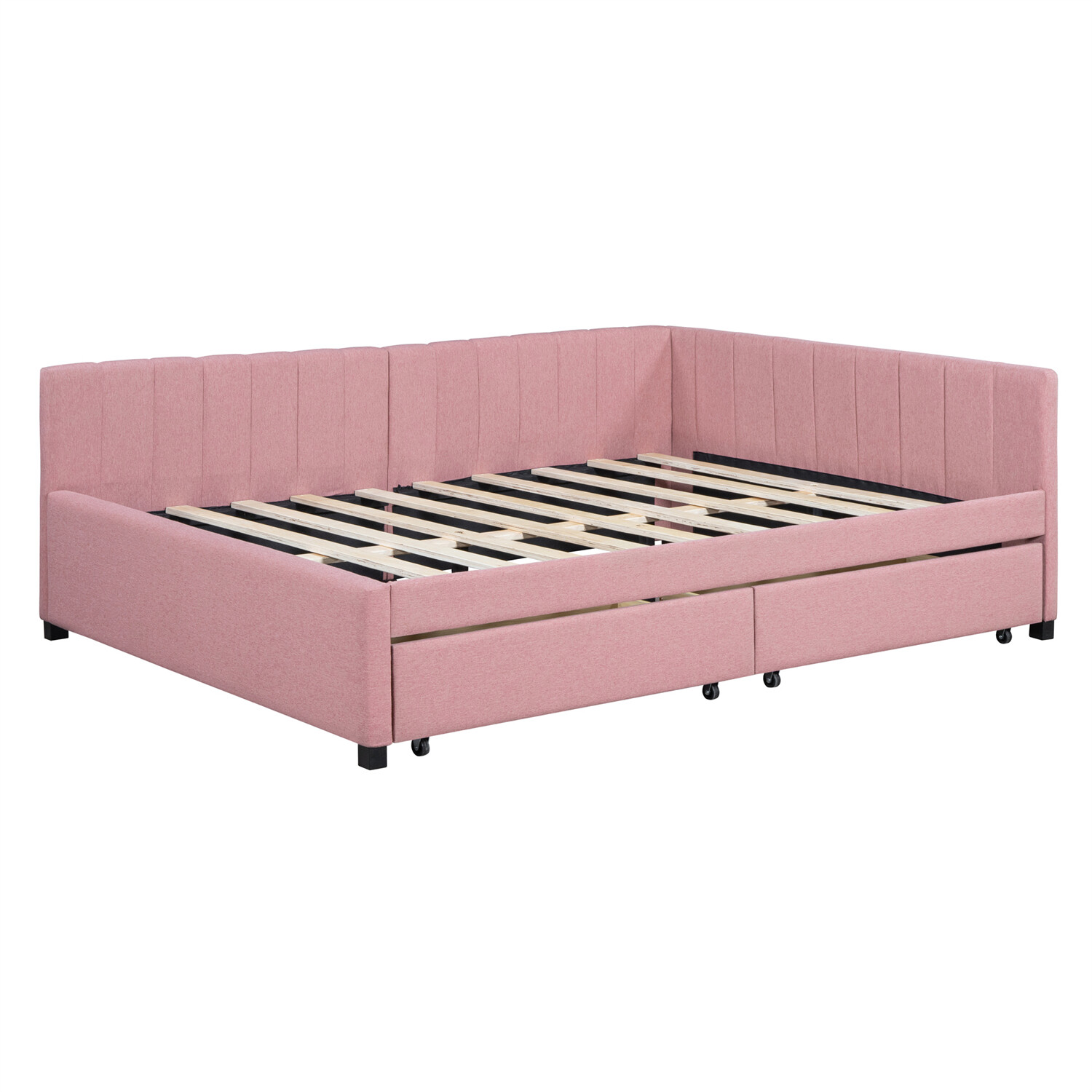 Full Size Daybed Upholstered Bed Frame Sofa Bed with 2 Storage Drawers Pink