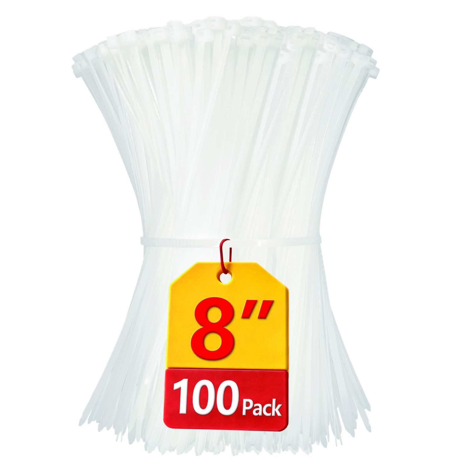 White Zip Ties 8 inch, 100 Pack, Clear Zip Ties, 40lbs Tensile Strength, Whit...
