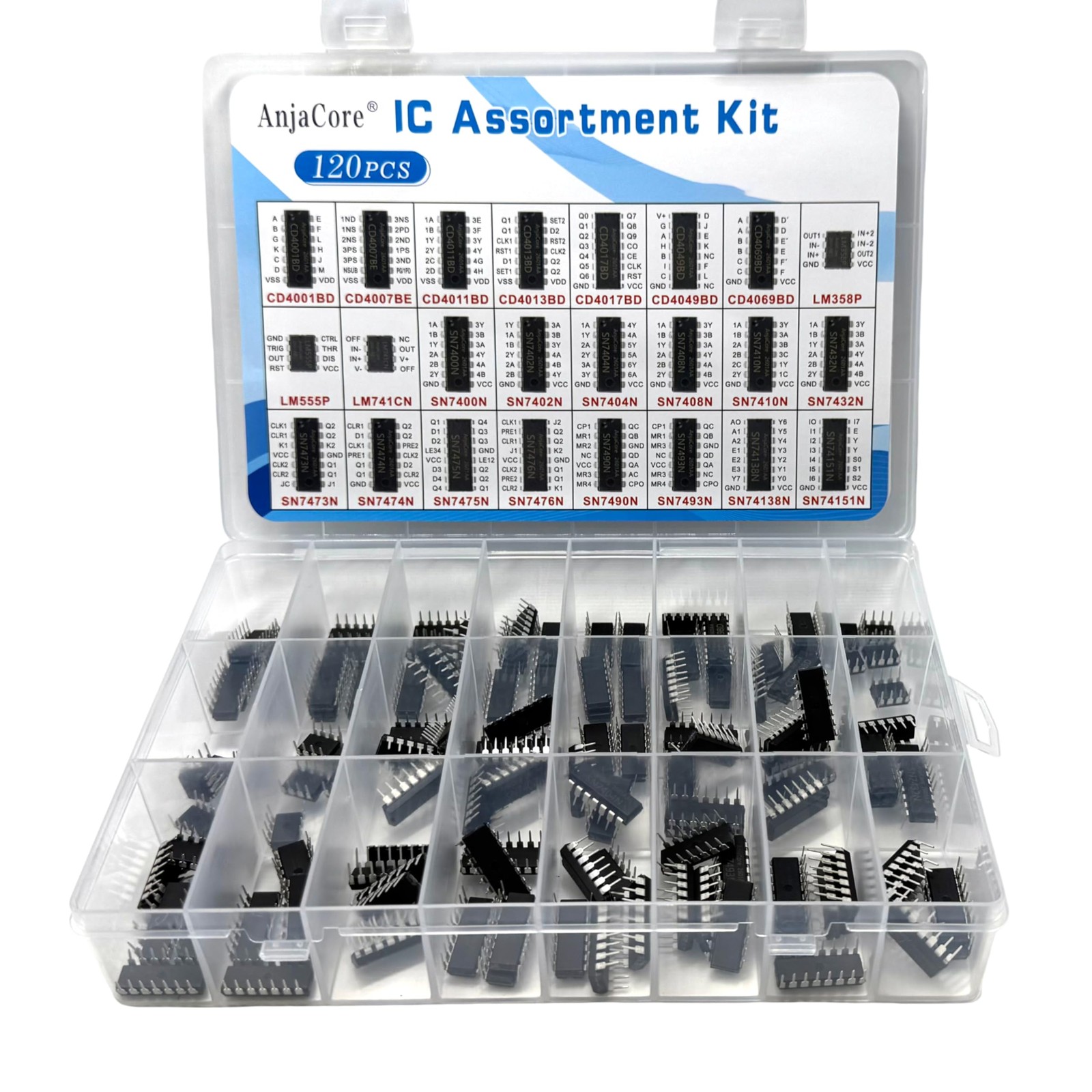 120 PCS 24 Models IC Kit SN7400 SN7404 SN7490 LM555 Digital Logic Component