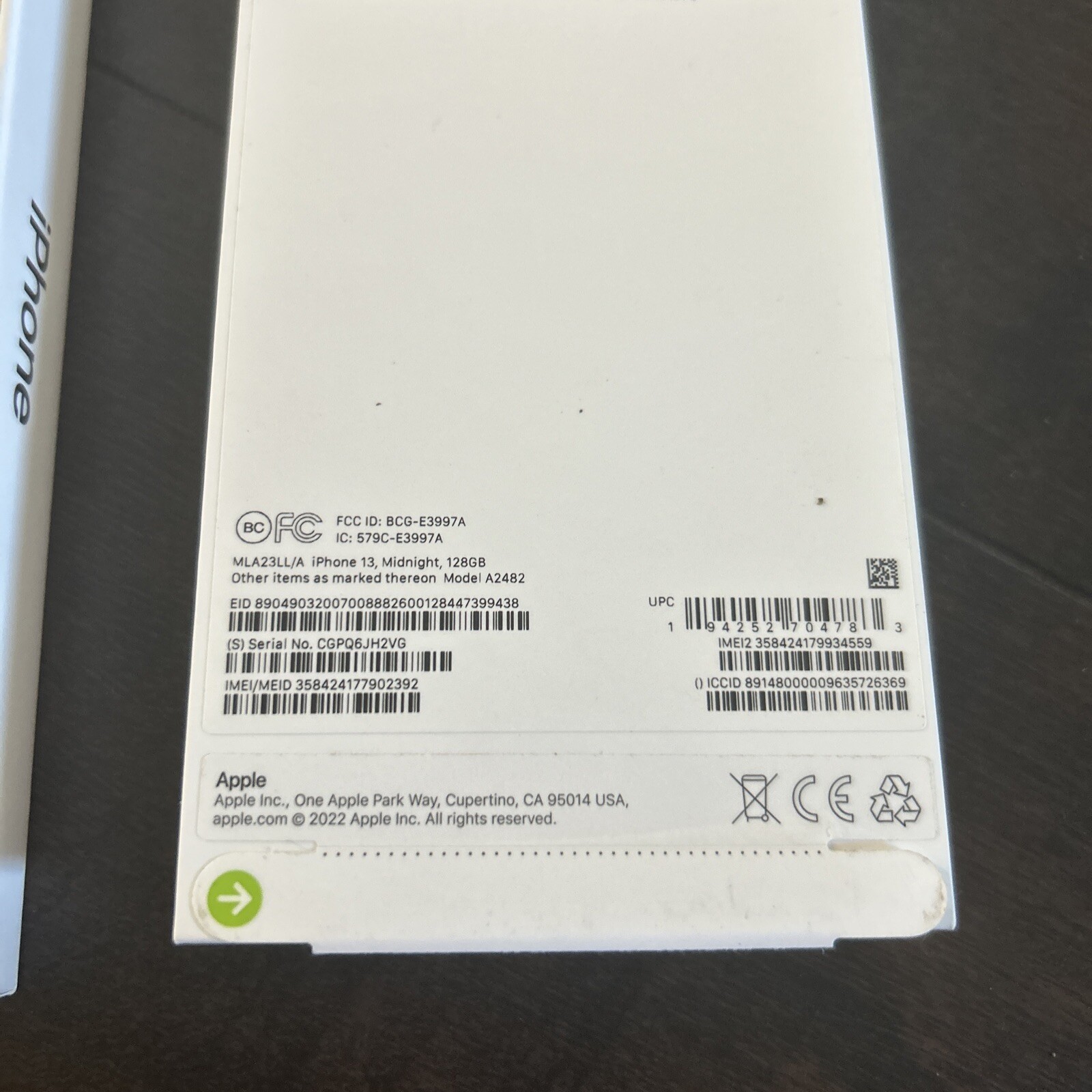 Original Box for Apple iPhone 13 Black 128gb Genuine BOX ONLY Empty Replacement