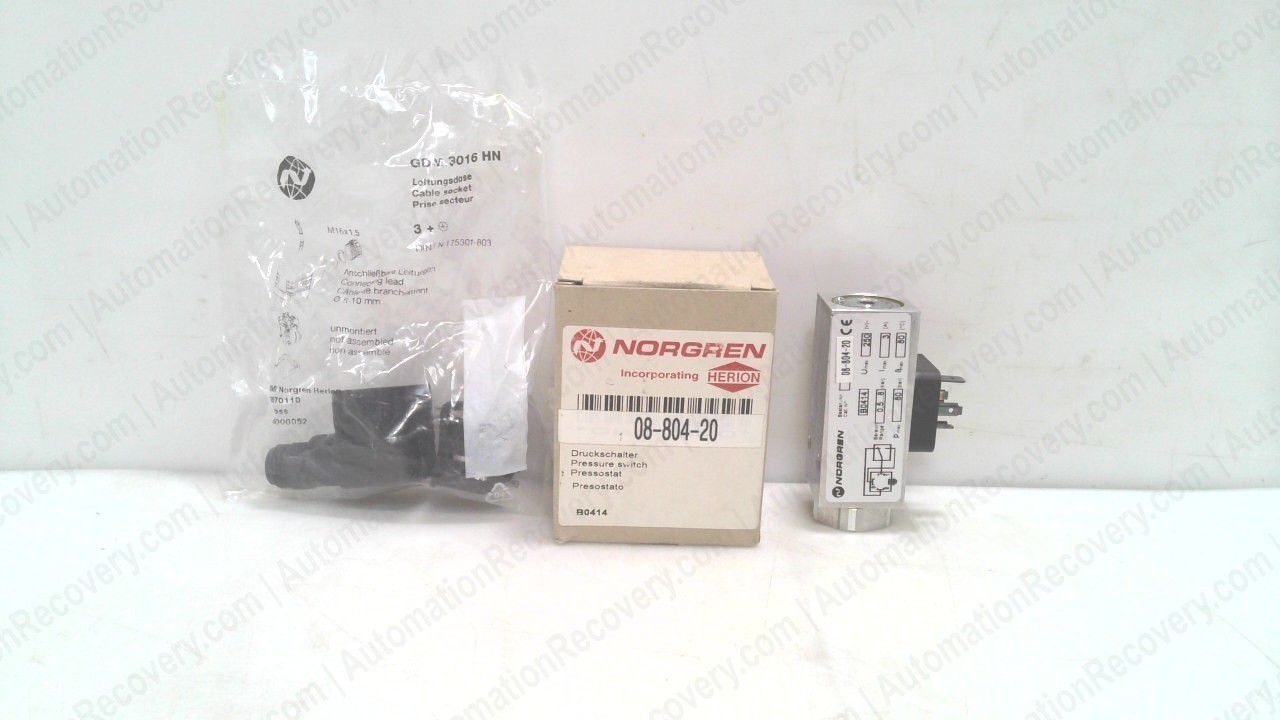 NORGREN 08-804-20, PNEUMATIC PRESSURE SWITCH, NEW #355040