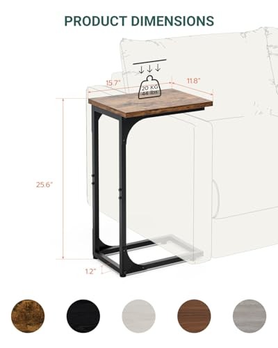 C-Shaped Side Table for 11.8" Width 1-Pack Rustic Brown Without Power Outlets