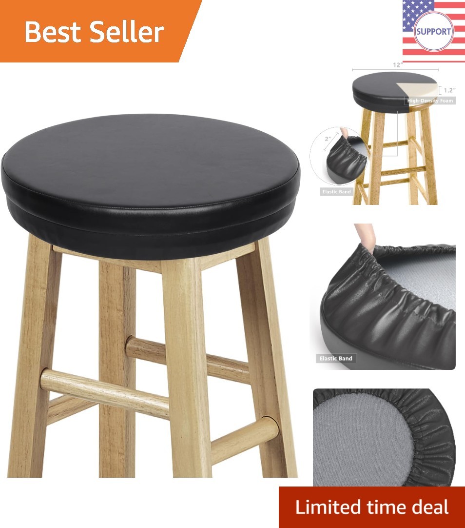 Comfortable Round Bar Stool Cushions - Waterproof Black Faux Leather