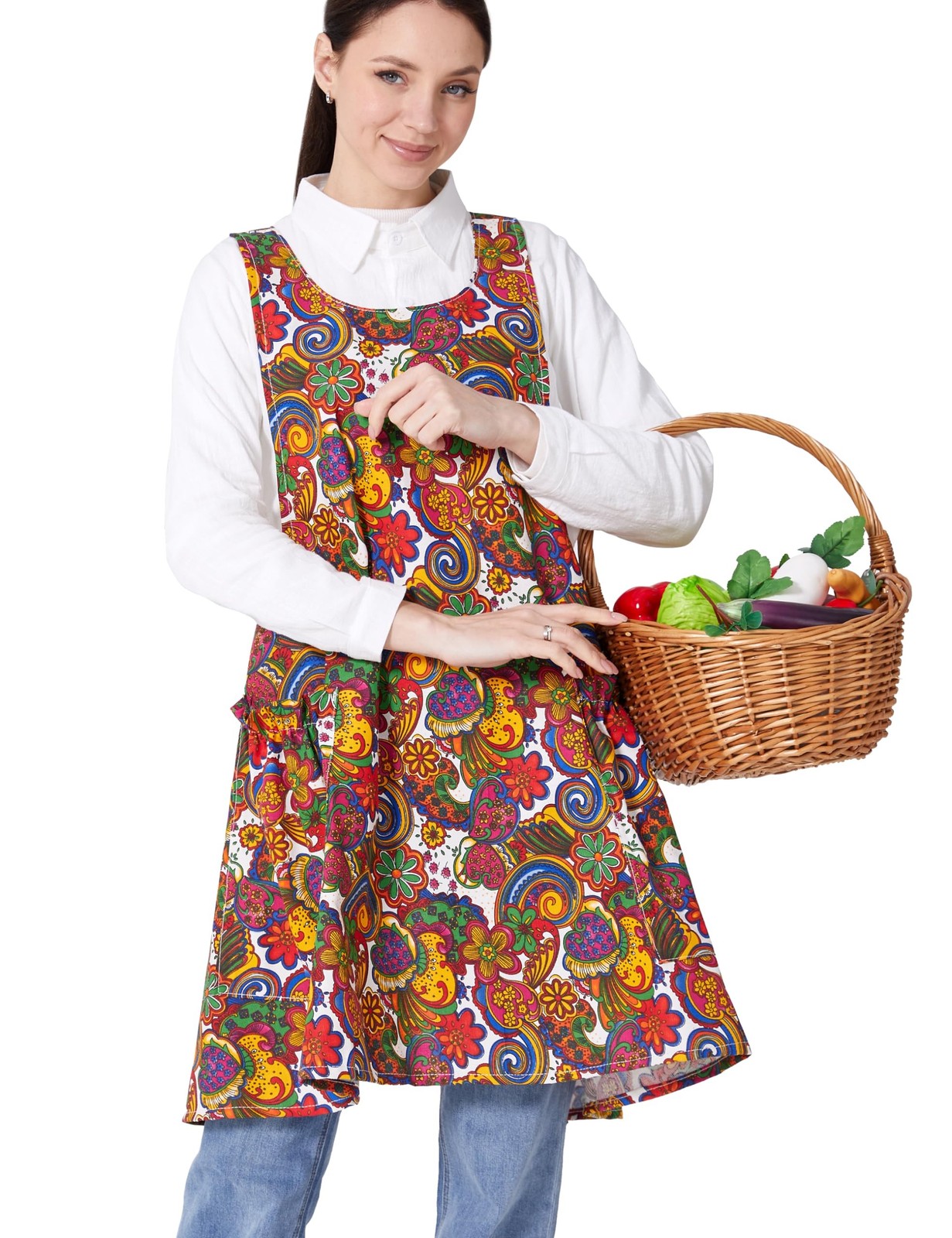 OCXXMME Adjustable Easeful Cross Back Aprons for Women Floral Aprons with Poc...