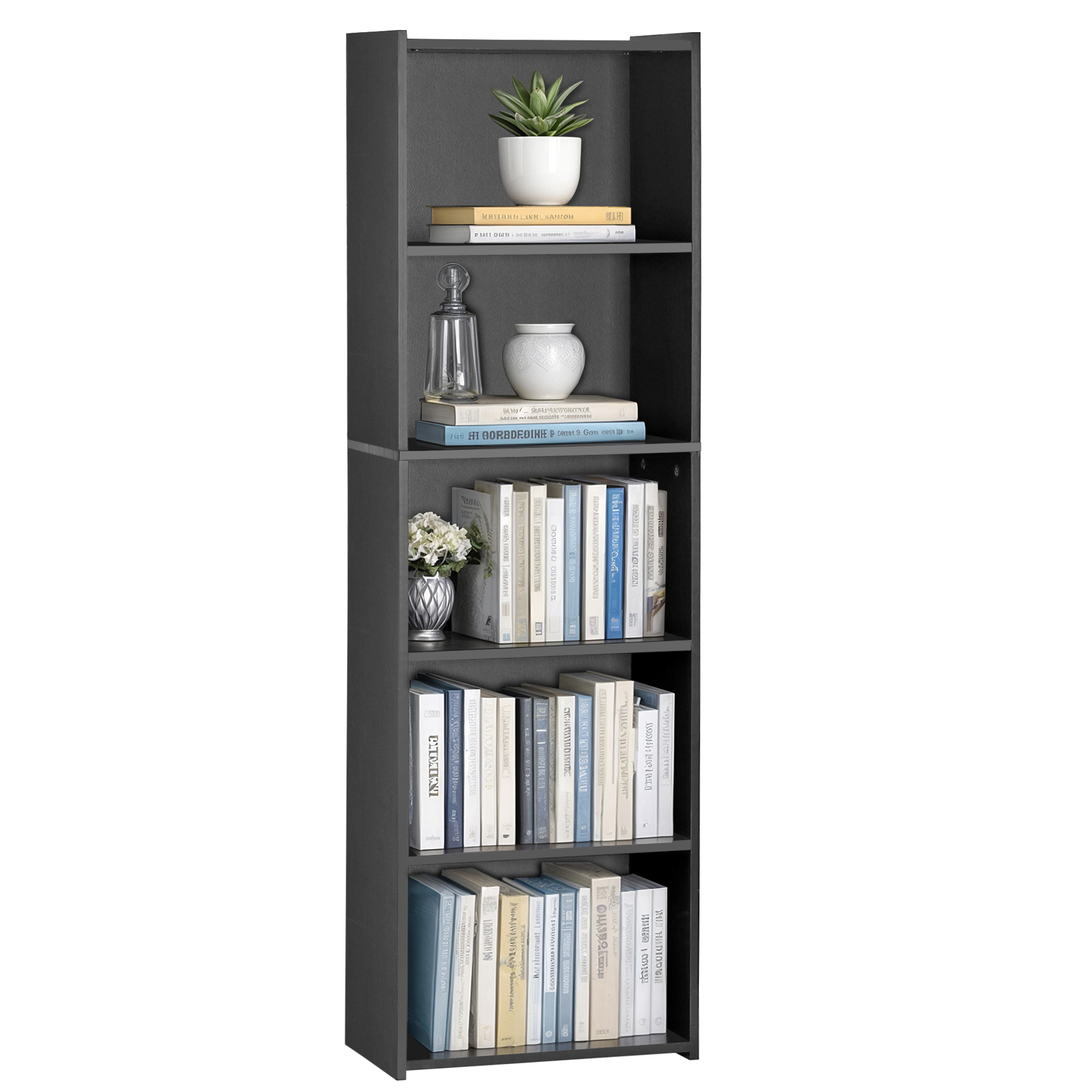 Wood Bookcase Open Shelf Bookshelf Display Storage Organizer Black Home 5-Tier